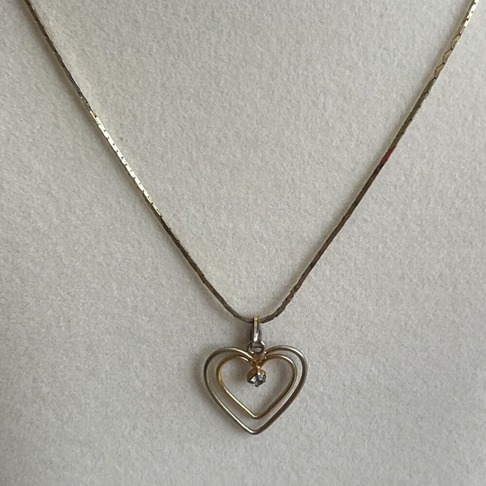 VINTAGE DOUBLE HEART RINESTONE NECKLACE RARE - Picture 3 of 12